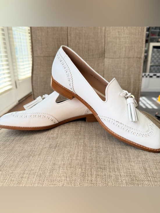 Stuart Weitzman White Leather Tassel Loafers Women’s Size 9M - Picture 2 of 9